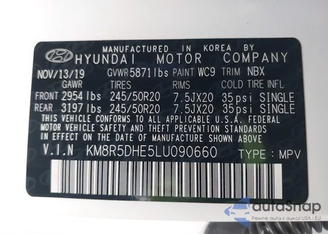 2020 Hyundai Palisade Limited из США, поврежденный, VIN KM8R5DHE5LU090660